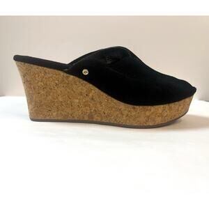 UGG Dominique Slides Sandals Wedge Suede Cork Peep-Toe Platform Size 8